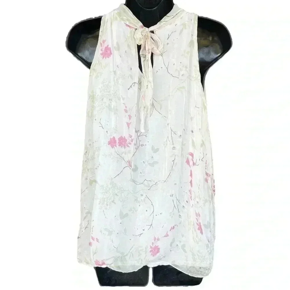 Elena Baldi Silk Sleeveless Tie Neck Tank - Size Large | G002 - Picture 2 of 6